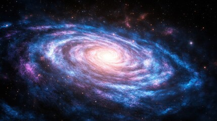 Pink and blue nebula with glowing stars, cosmic mist swirls around, stars, nebula