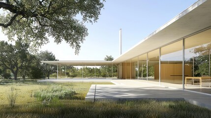 Modern House Exterior With Glass Walls And Patio