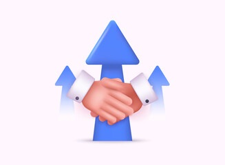 dshake gesture 3d cartoon style icon. Businesspeople or partners shaking hands, making successful deal. Partnership, agreement, teamwork concept. 3D Web Vector Illustration.