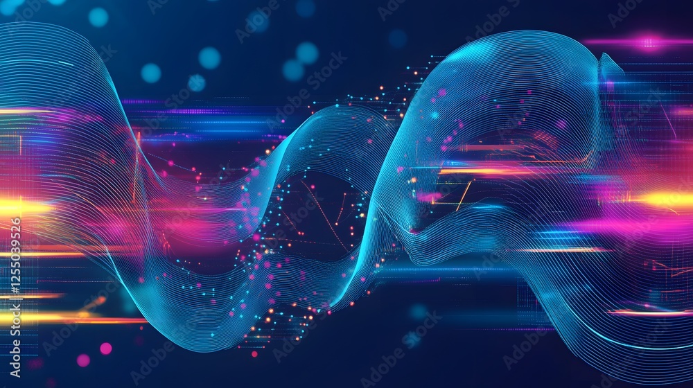 Wall mural abstract digital waveform neon light data flow