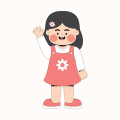 Cute Girl Say Hay Cartoon Character Illustration
