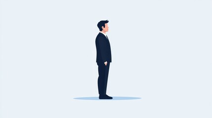 Obraz premium A business professional stands straight and tall in a formal black suit and shoes, highlighted against a soft light background. The figure exudes confidence and professionalism