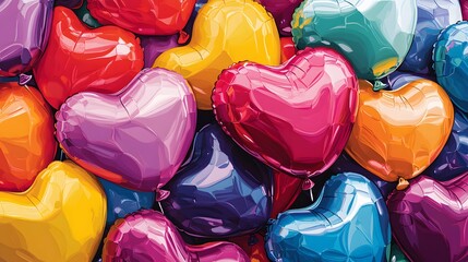 Fototapeta premium Colorful heart-shaped candies, vibrant assortment of shiny candy hearts, perfect for celebrations or romantic events, with copy-space.
