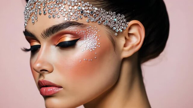 A woman with a face covered in glitter