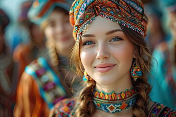 participating in a Hispanic Heritage Month parade, wearing traditional costumes