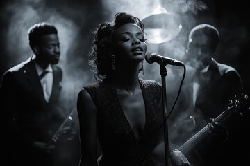 Jazz singer performing with her band on stage