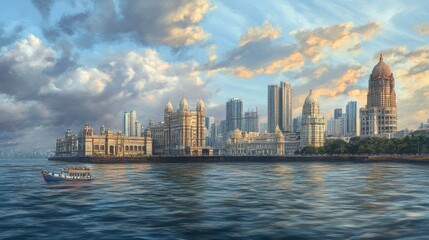 Fototapeta premium Mumbai skyline with famous landmarks, Mumbai, India, skyline,cityscape, buildings, architecture, skyscrapers