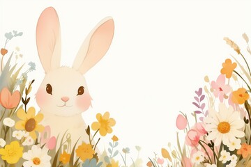 Obraz premium watercolor easter frame with cute bunny, flowers and eggs