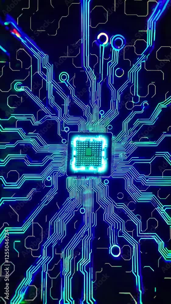 Poster Glowing neural connections transmitting signals, creating a futuristic and microscopic sci-fi atmosphere