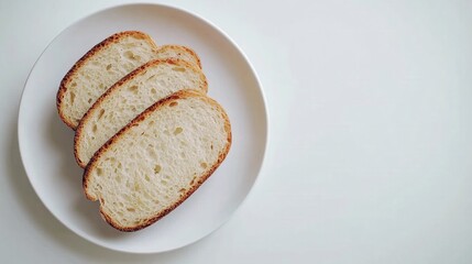 Slices of Fresh Bread on a White Plate in a Minimalist Style Food Still Life Image