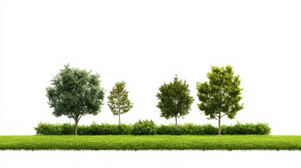 Fototapeta premium Lush line of vibrant green trees and grass on a bright background