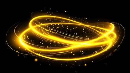 Fototapeta premium Abstract yellow shapes with glowing light lines and particles