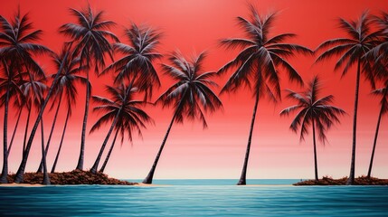 swaying red palm trees