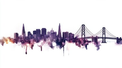 Obraz premium Minimalist san francisco skyline silhouette with iconic bridges on white background, travel and city themes. Minimalist Silhouette. Illustration