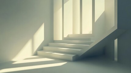 Obraz premium Modern white stairway with sunlight, interior design