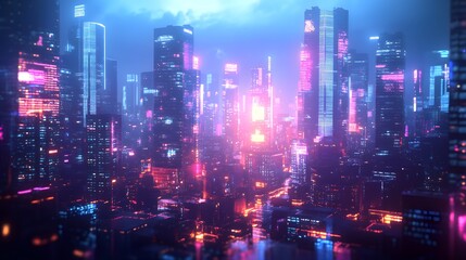 Obraz premium Neon Lit Futuristic Cityscape at Night