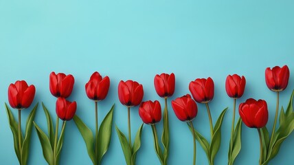 Red tulips on a vibrant blue background