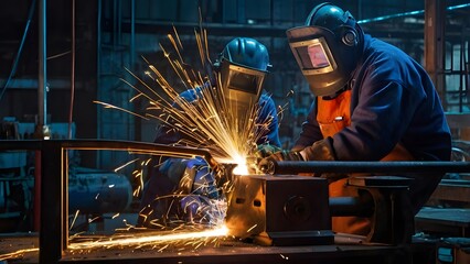 Industrial Welding Sparks, Skilled Craftsmen, & Urban Factory V5