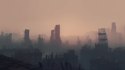 Post-Apocalyptic Cityscape, Ruins, Fog - Dystopian futures