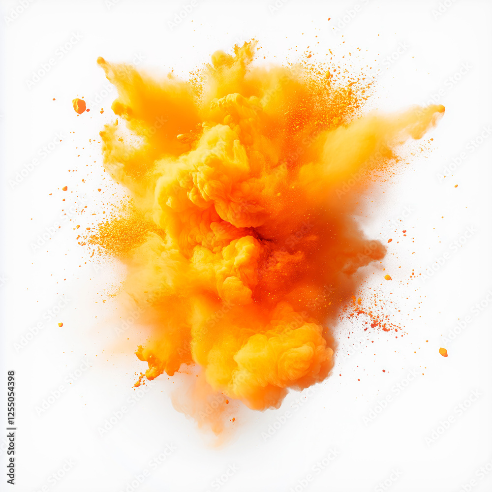 Aufkleber A dynamic explosion of orange hues forms a cloud. The white background enhances the visual clarity and emphasizes the abstract style of the image