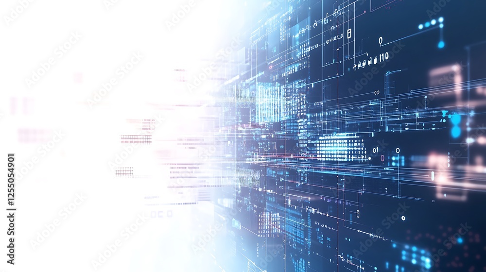 Aufkleber Digital data stream, futuristic technology background, abstract code flow, website header