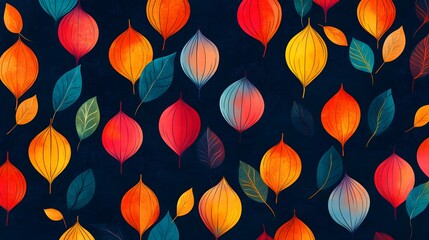 Fototapeta premium Colorful abstract pattern, vibrant circles in orange, red, and teal against a dark background, perfect for playful designs.