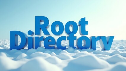Fototapeta premium Root Directory in snow-covered landscape with blue text and bright sky