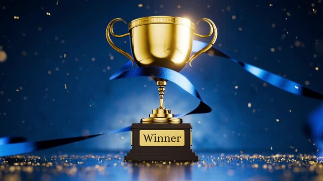 First place in eSports. Success in a court case. Success in business. Success in business. Winner's gold cup. Congratulations on your victory. First place prize. Trophy with the inscription "winner".