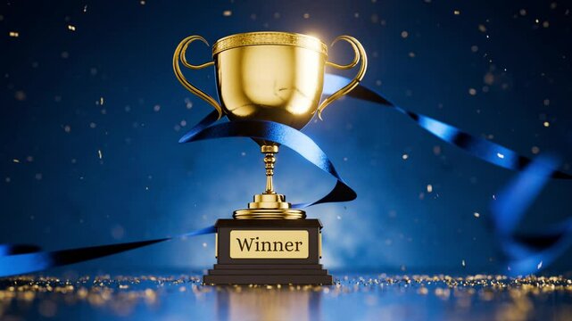 Success in business. Winner's gold cup. Congratulations on your victory. First place prize. Trophy with the inscription "winner". First place in eSports. Success in a court case. Success in business.