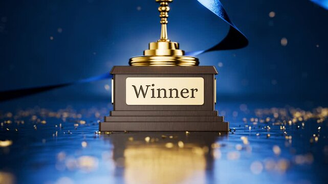 Winner's gold cup. First place prize. First place in eSports. Success in a court case. Success in business. Success in business. Congratulations on your victory. Trophy with the inscription "winner".