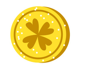Gold Coin with Clover. St. Patrick’s Day Decor Element.
