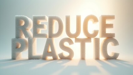 Fototapeta premium Large letters spell out a message encouraging people to reduce plastic usage.