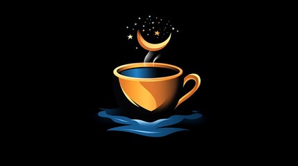Golden Coffee Cup With Crescent Moon And Stars