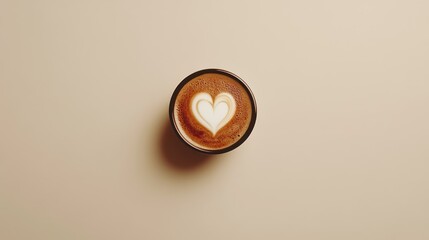 Cappuccino with a heart-shaped latte art on a clean, minimal background, perfect for romantic themes with copy space