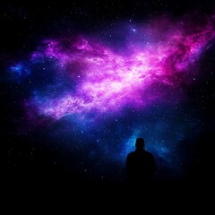 Silhouette Gazing at Cosmic Nebula Universe View Person Contemplating Space Exploration and Existence