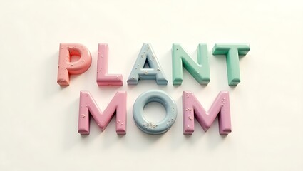 Obraz premium Colorful letters spelling Plant Mom on a light background