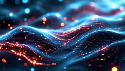 Digital Wave, Abstract Network of Interconnected Points with Fluid Motion