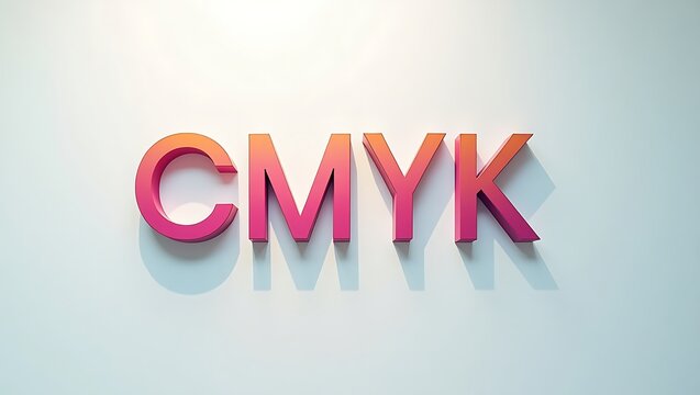 Colorful CMYK letters casting shadows on a wall in a creative studio setting