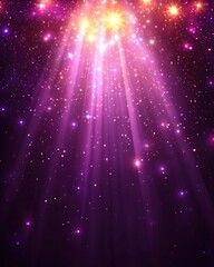 Fototapeta premium Radiant Light Bursts Through a Purple Cosmic Sky Filled with Sparkling Stars and Shimmering Dust