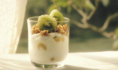 Delightful Yogurt Parfait with Kiwi, Granola, and Fresh Fruits: A Perfect Healthy Breakfast or Snack Option for Nutrition Lovers!