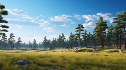 Fototapeta premium meadow pine trees and sky