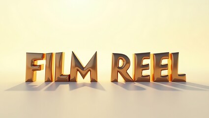 Golden film reel lettering with shadows on a light background