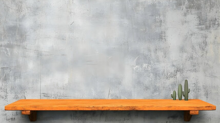Wooden Shelf Against Gray Textured Background Illustration
