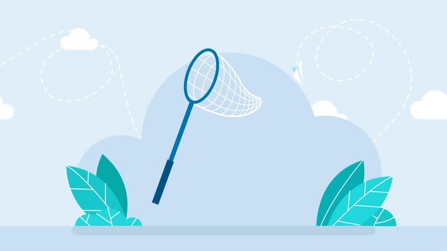 Butterfly net. Catch, hunt, chase symbol. Concentration, focus. Achieve goals or dreams creative concept. Simple image Butterfly net for business design. 2d flat animation	