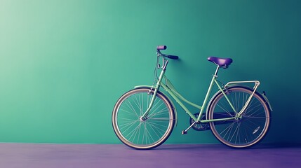 Fototapeta premium Vintage Green Bicycle Against Teal Wall
