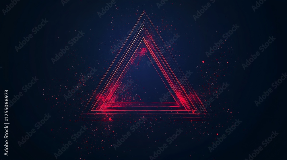 Poster glowing red triangle abstract art, dark background, digital design, website header