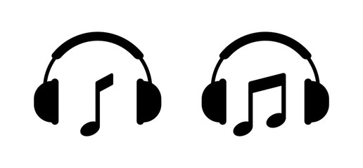 Audio icons. Headphones icons. Silhouette style. Vector icons.