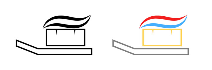 Toothpaste icons. Silhouette, linear and flat style. Vector icons.