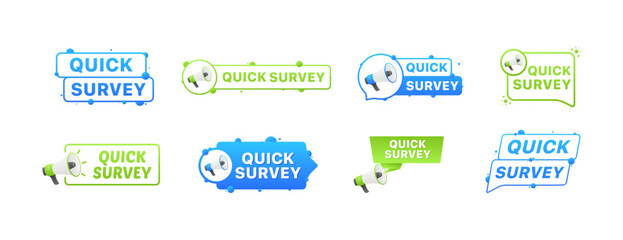 Quick survey message set icons. Megaphone icon. Flat style. Vector icons