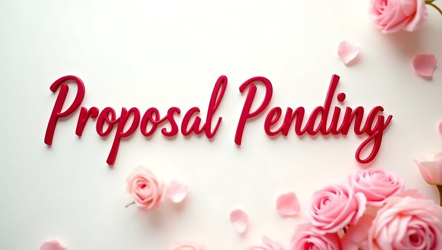 Proposal pending text with pink roses and petals for romantic occasions